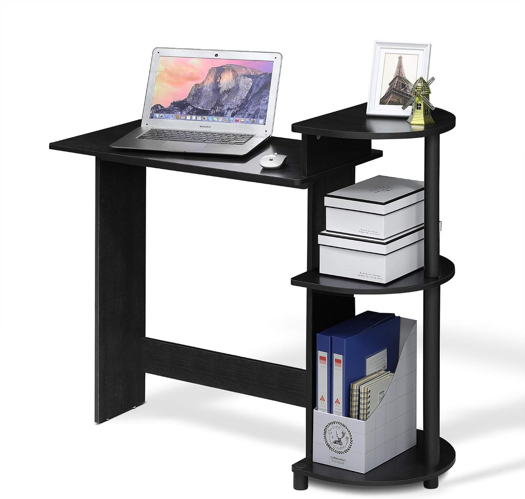 COMPACT Desk, 28.5" Wide Gaming Desk with Shelves, Computer Desk with Book Shelf, Office Desk for Home Office, Study Room, Dorm, Bedroom, Americano