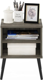 Claude Side Table, 2-Tier Square Mid-Century End Table with Wooden Legs, Open Shelf Night Stand, Bedside Table, for Living Room, Bedroom, French Oak Grey