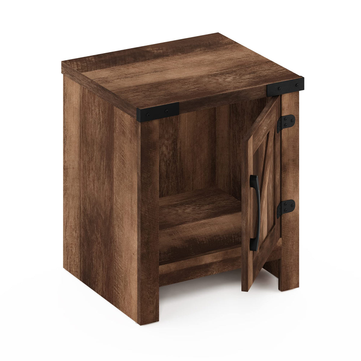 Andrey Set of 2 End Table / Side Table / Night Stand / Bedside Table with Bin Drawer, Dark Brown/Black
