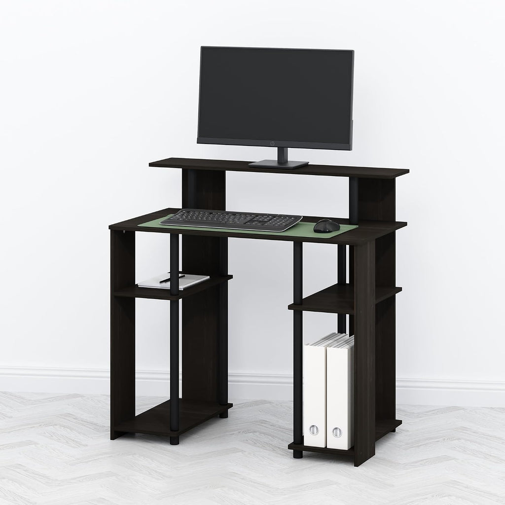 TOMI 35.3" Wide Desk with Hutch and Storage Shelves, Walnut