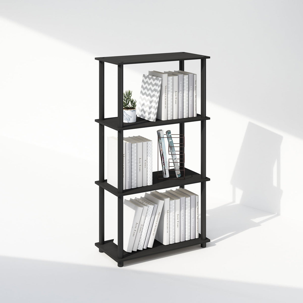 Turn-N-Tube Book Shelf, 3-Tier Bookshelf, Bookcase with Multipurpose Compact Display Rack, 11.6 x 23.6 x 29.6, for Living Room, Bedroom, Home Office, Beech