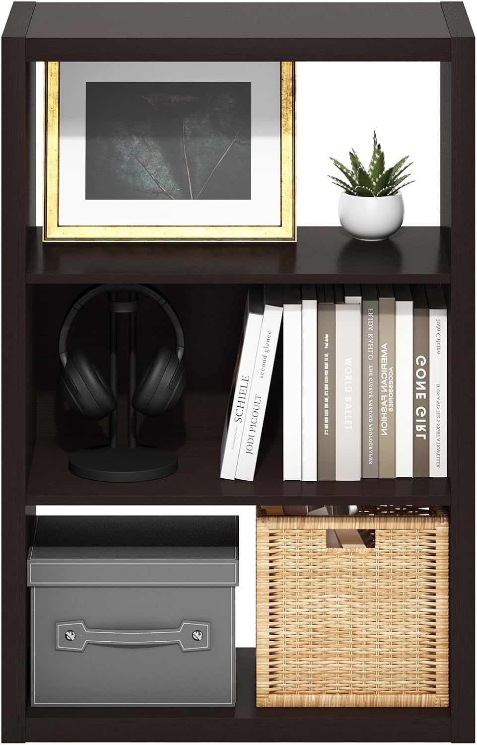 VIOLA 3-Tier Book Shelf, Extra Thick Frame Bookshelf, Dark Oak