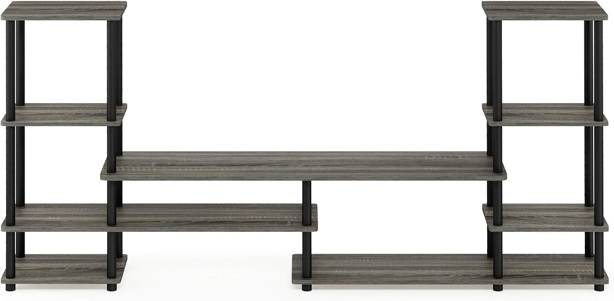 Turn-N-Tube TV Stand, Wide Open Frame Entertainment Center with Shelf, TV Console with Tall Side Storage for TV up to 48 Inch, for Living Room, Bedroom, French Oak