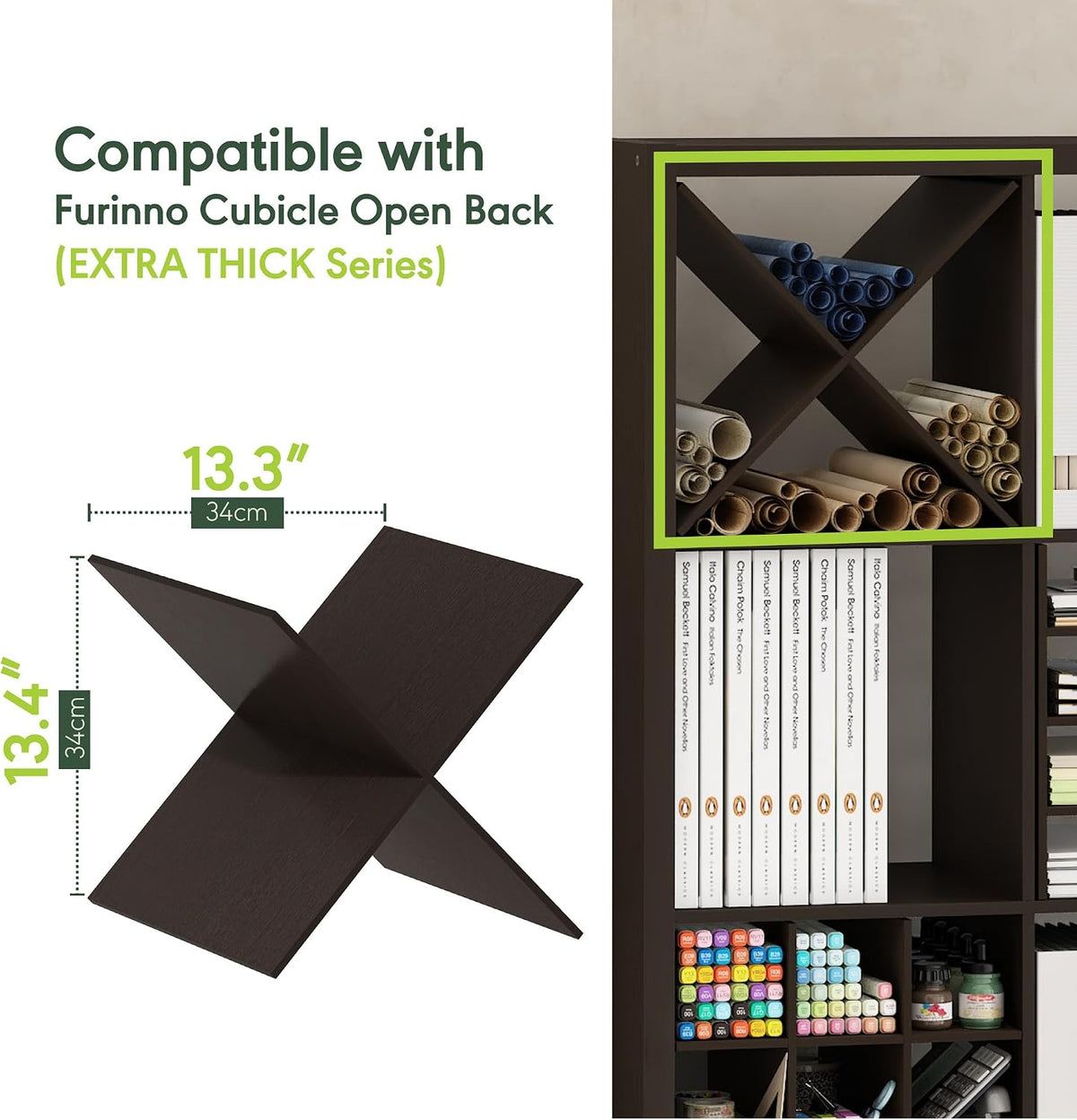 Cubicle X-Shelf Cube Shelf Insert, Dark Oak