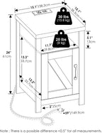 Farmhouse Night Stand with Charging Station, Bedside Table, Side Table, End Table with Door, USB Ports and Outlets, for Bedroom, Closet, Dorm, Amber Oak