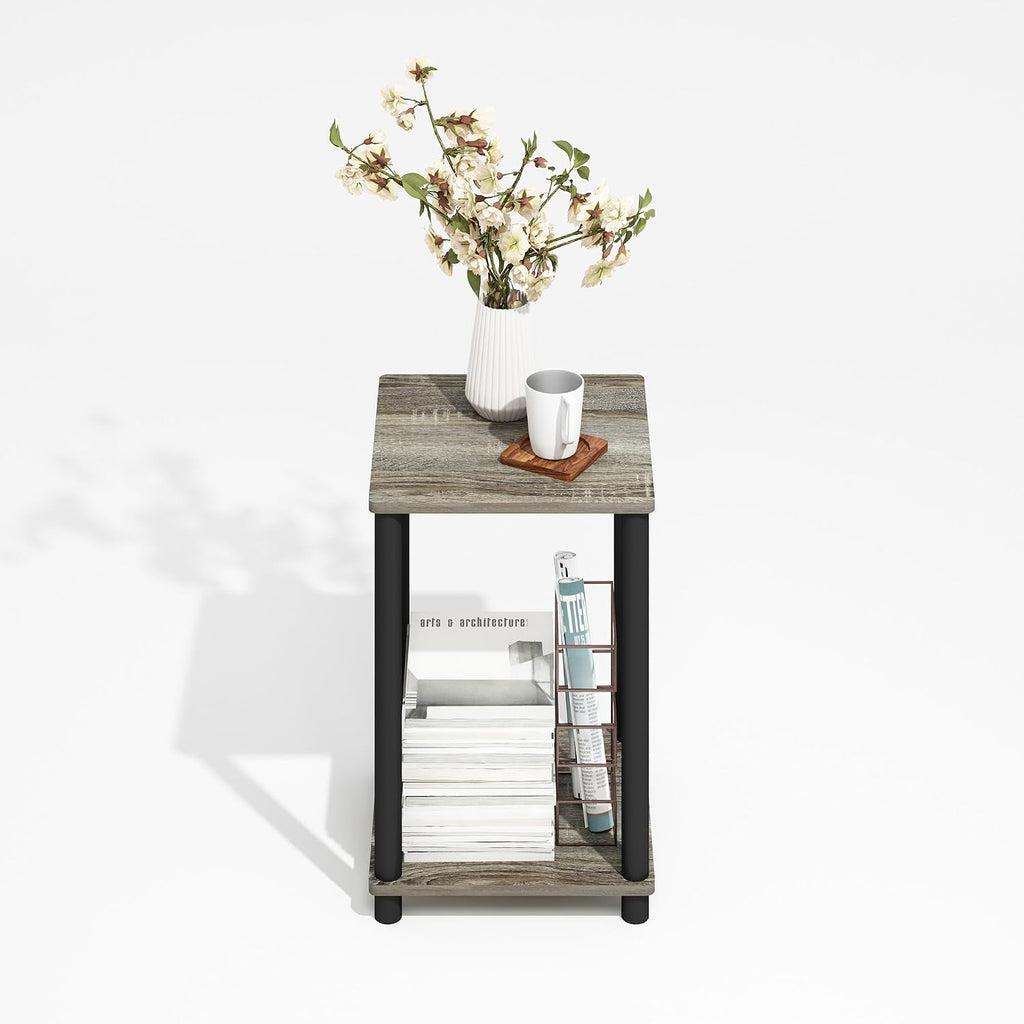 Modern Toolless 2-Tier Side Table, Open Shelf, Grey Oak