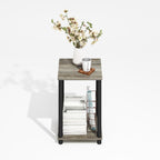 Modern Toolless 2-Tier Side Table, Open Shelf, Grey Oak