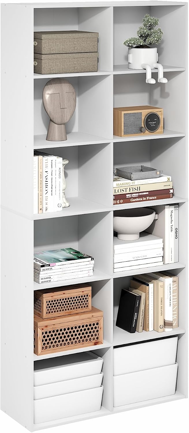 Basic 12-Cube DVD Shelf, Bluray CD Rack, White