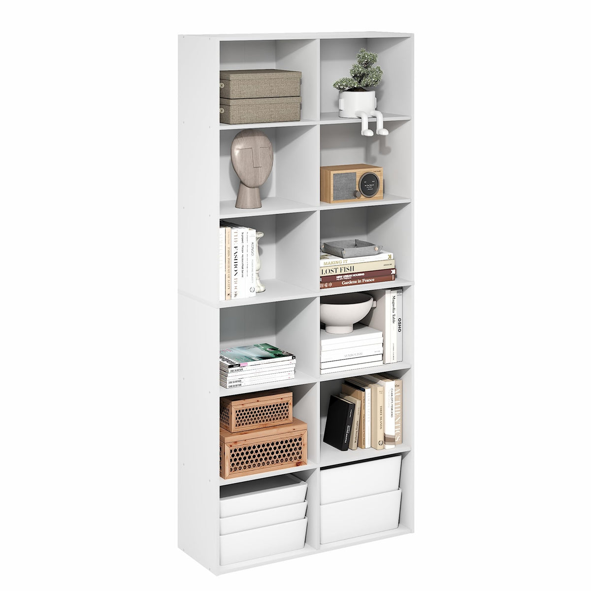 Basic Book Shelf, 4-Tier Bookcase with Open Shelf, Bookshelf, Cube Storage Organizer, 11 x 17 x 35, for Living Room, Bedroom, Home Office, Amber Pine