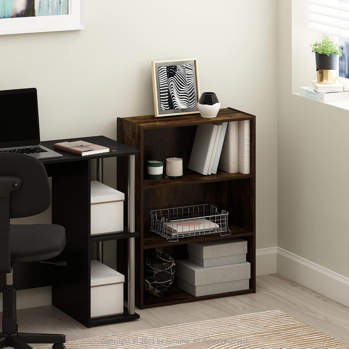 PASIR Book Shelf, 3-Tier Bookshelf, Storage Shelves Bookcase, 9.7 x 23.7 x 31.5, for Living Room, Bedroom, Home Office, Amber Pine