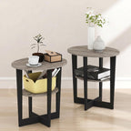 TIDUR Set of 2 2-Tier Oval Night Stand, French Oak