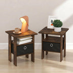 TIDUR Set of 2 Night Stand with Storage Bin, Amber Pine