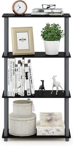 TURN-N-TUBE Storage Shelves, 4-Tier Toolless Book Shelf, Corner Shelf, Toolless Open Shelves, for Organization and Storage, Living Room, Garage, Home Office, Black