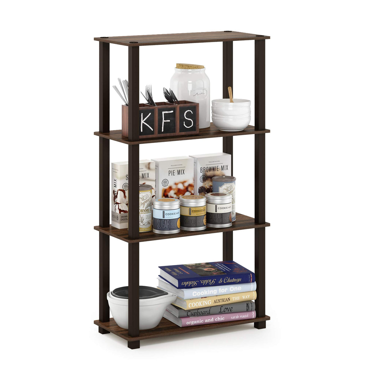 99152BE/WH/IV 3-Tier Go Green Multipurpose Storage Rack Shelving Unit Bookshelf Cabinet with 2 Bins, Beech Finish
