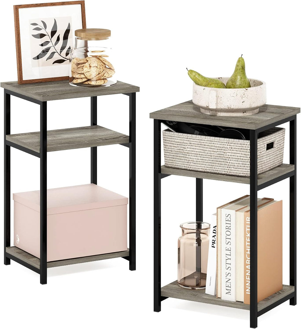 JUST 3-Tier Metal Frame Telephone Table, Set of 2, French Oak