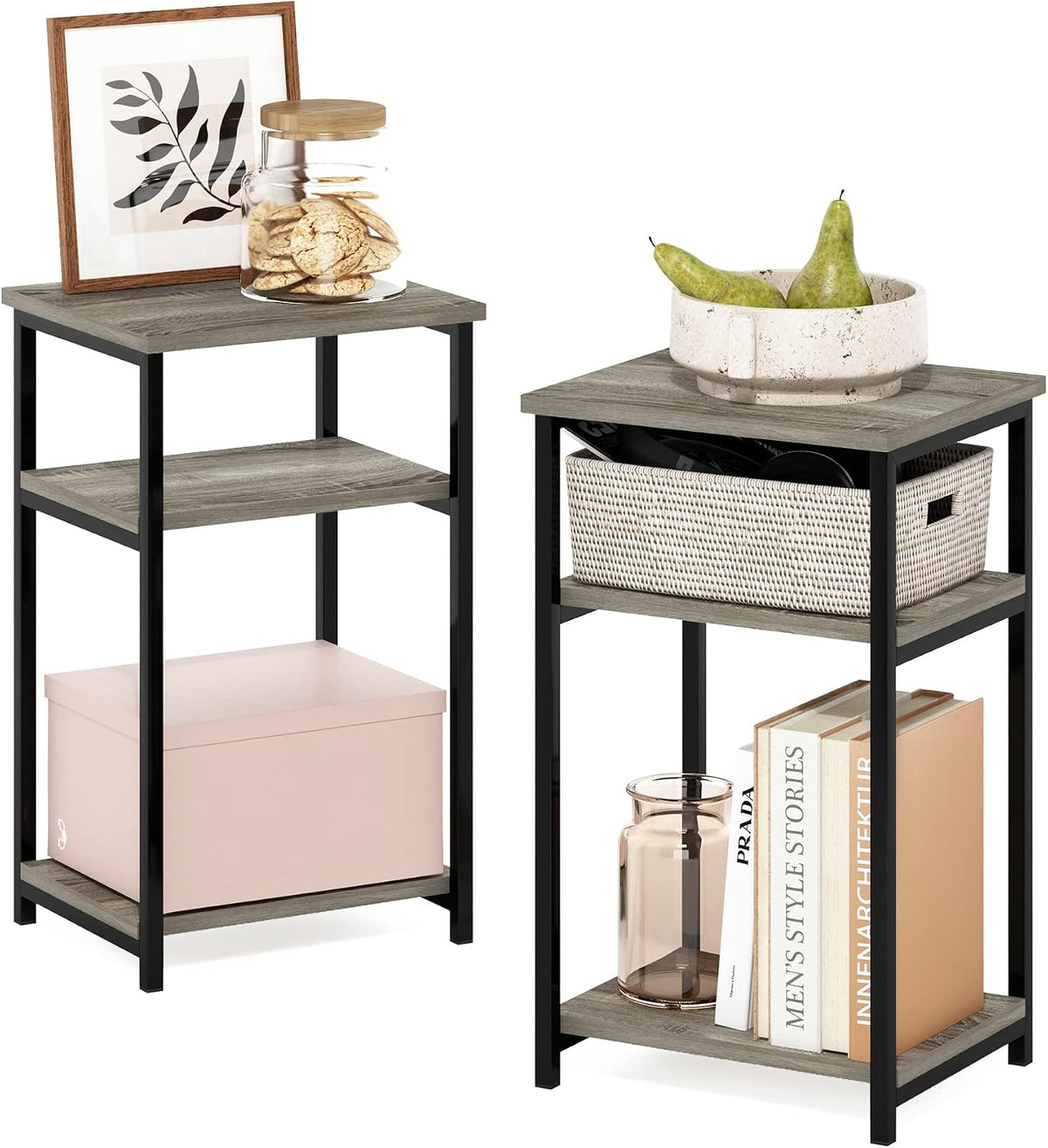 JUST 3-Tier Metal Frame Telephone Table, Set of 2, French Oak