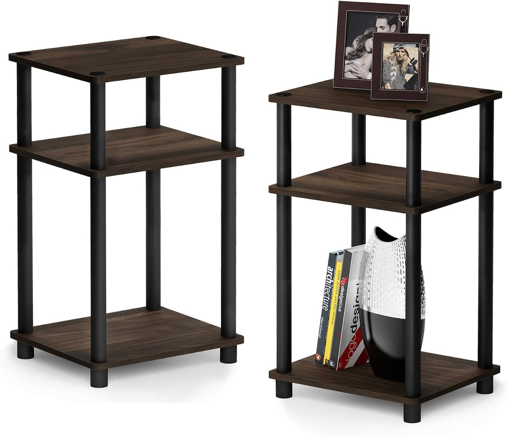 JUST Toolless 3-Tier Side Table Set of 2, Columbia Walnut