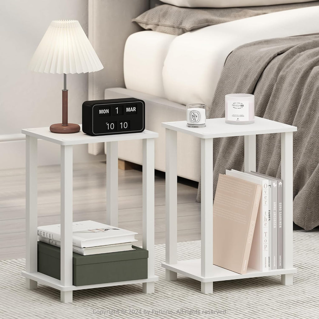 Simplistic Set of 2 Toolless 2-Tier Night Stand, White