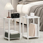 Simplistic Set of 2 Toolless 2-Tier Night Stand, White