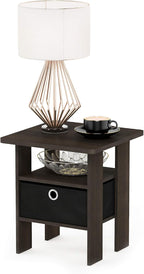 Andrey Set of 2 End Table / Side Table / Night Stand / Bedside Table with Bin Drawer, Dark Brown/Black