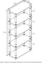 Turn-S-Tube Toolless Assembly 5-Tier Black Book Shelf, Corner Shelf, Open Shelves, Classic Tubes, for Organization and Storage, Living Room, Garage, Home Office, Black Espresso