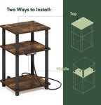 JUST Side Table, 3-Tier Modern End Table with Charging Station, Easy Assembly Night Stand, Bedside Table with USB and Type-C Port, for Living Room, Bedroom, Amber Pine