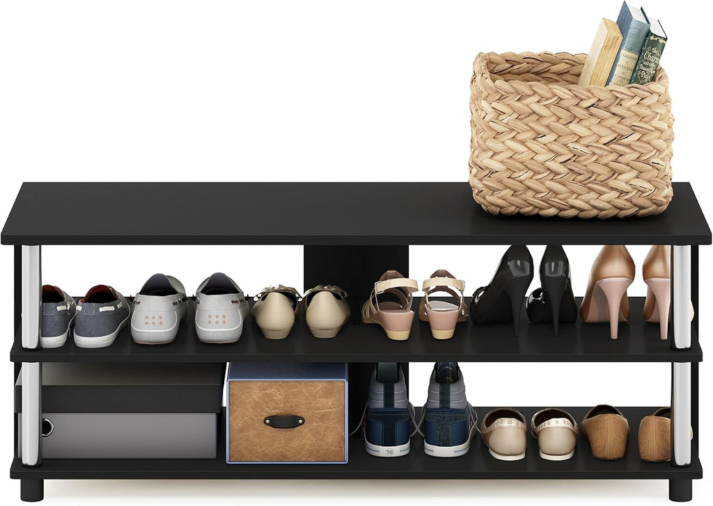 Turn-N-Tube Shoe Rack, 3-Tier Shoe Organizer, Compact Shoe Storage with Open Shelves and Stainless Steel Tubes, 15.5 x 41.1 x 15.8, for Closet Entryway, Office, Garage, Americano