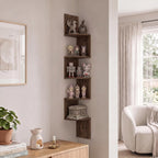 Rossi 5-Tier Corner Floating Book Shelves for Wall, Columbia Walnut