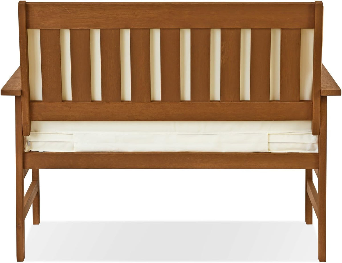 FG17319 Tioman Outdoor Hardwood Patio Furniture Mediterranean Bench with Cushion, 1, Natural