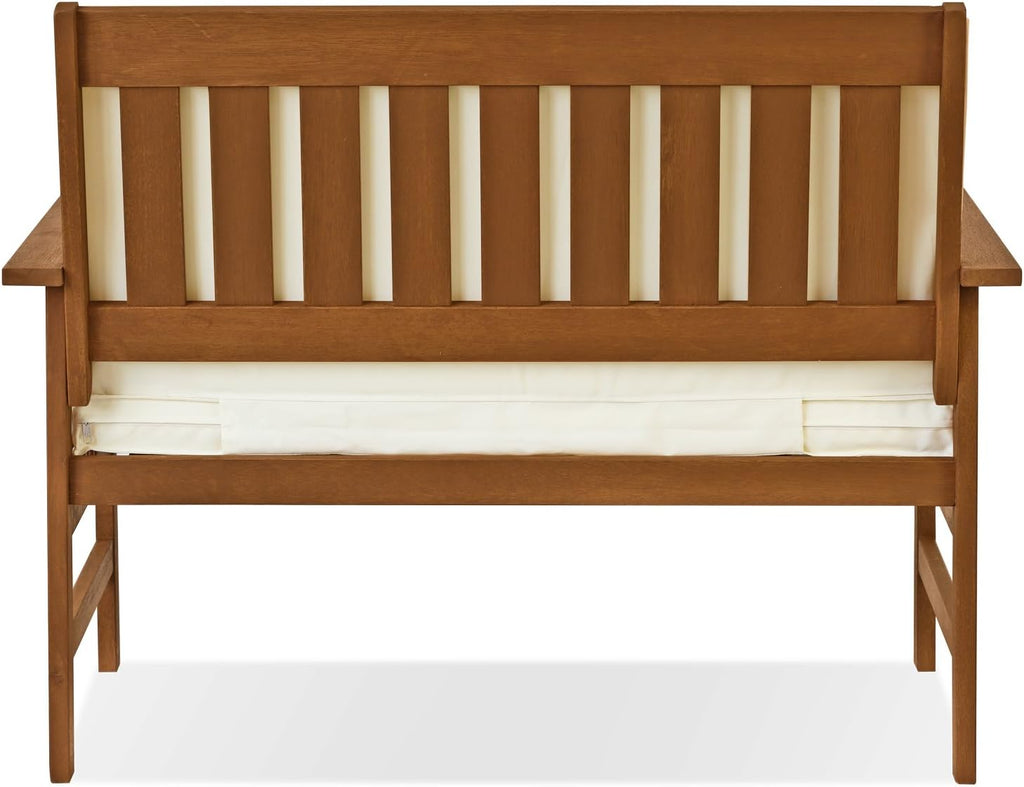 FG17319 Outdoor Hardwood Patio Furniture Mediterranean Bench with Cushion, 1, Natural