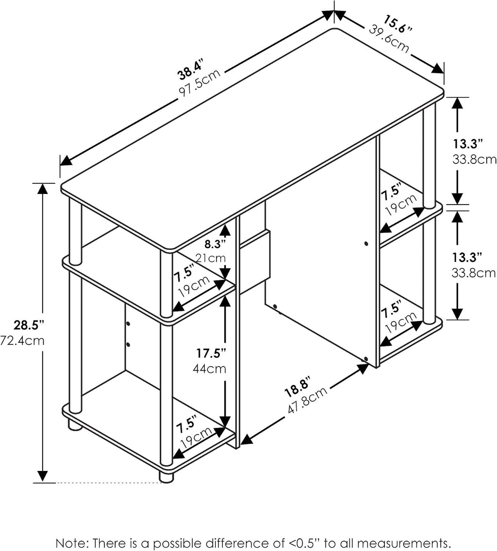 JAYA Desk, 38.4" Wide Gaming Desk, Computer Study Desk, Office Desk with Side Shelves, Open Storage, for Home Office, Bedroom, Dorm, Study Room, Espresso