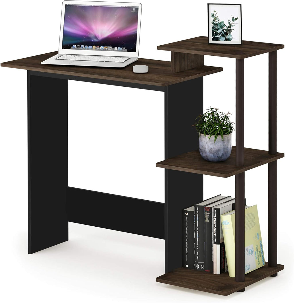 EFFICIENT Desk, 28.6" Wide Gaming Desk with 3 Open Side Shelves, Laptop Notebook Computer Desk, Office Desk for Home Office, Study Room, Dorm, Bedroom, Columbia Walnut