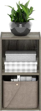 PASIR Book Shelf, 2-Tier Modern Bookshelf, Open Shelves Bookcase 9 x 12 x 21, Easy Assembly, for Living Room, Bedroom, Home Office, French Oak