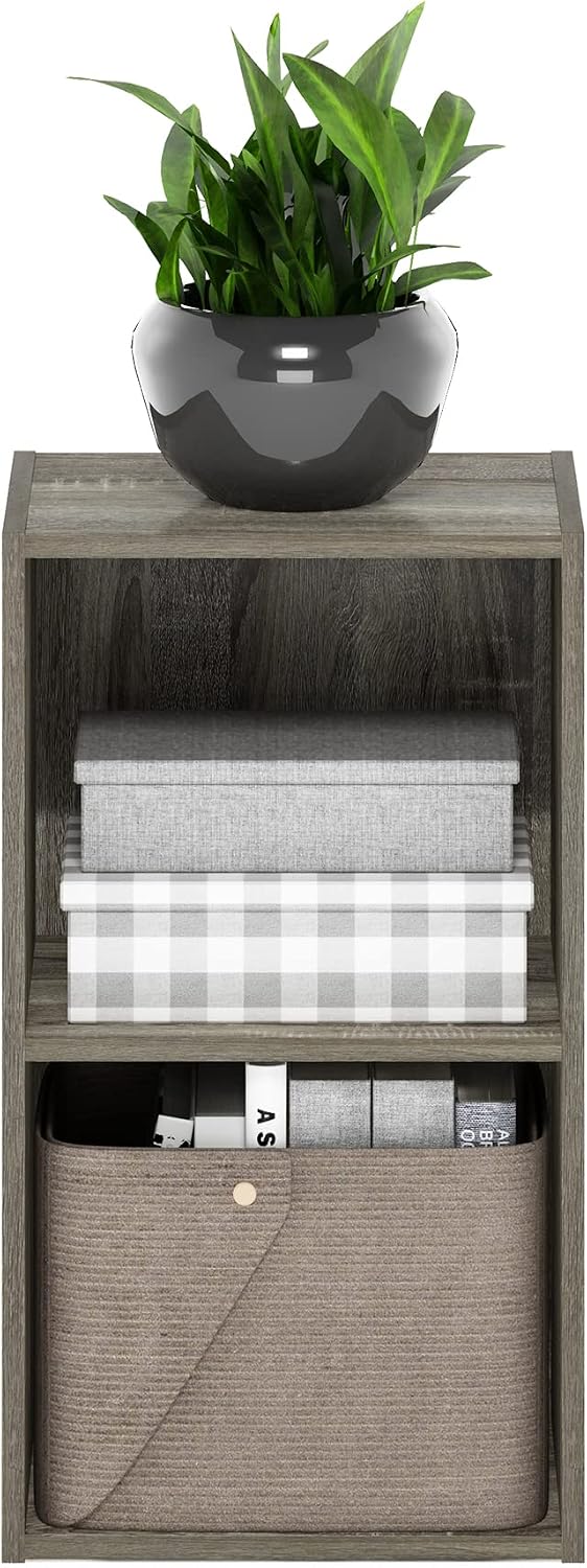 PASIR Book Shelf, 2-Tier Modern Bookshelf, Open Shelves Bookcase 9 x 12 x 21, Easy Assembly, for Living Room, Bedroom, Home Office, French Oak