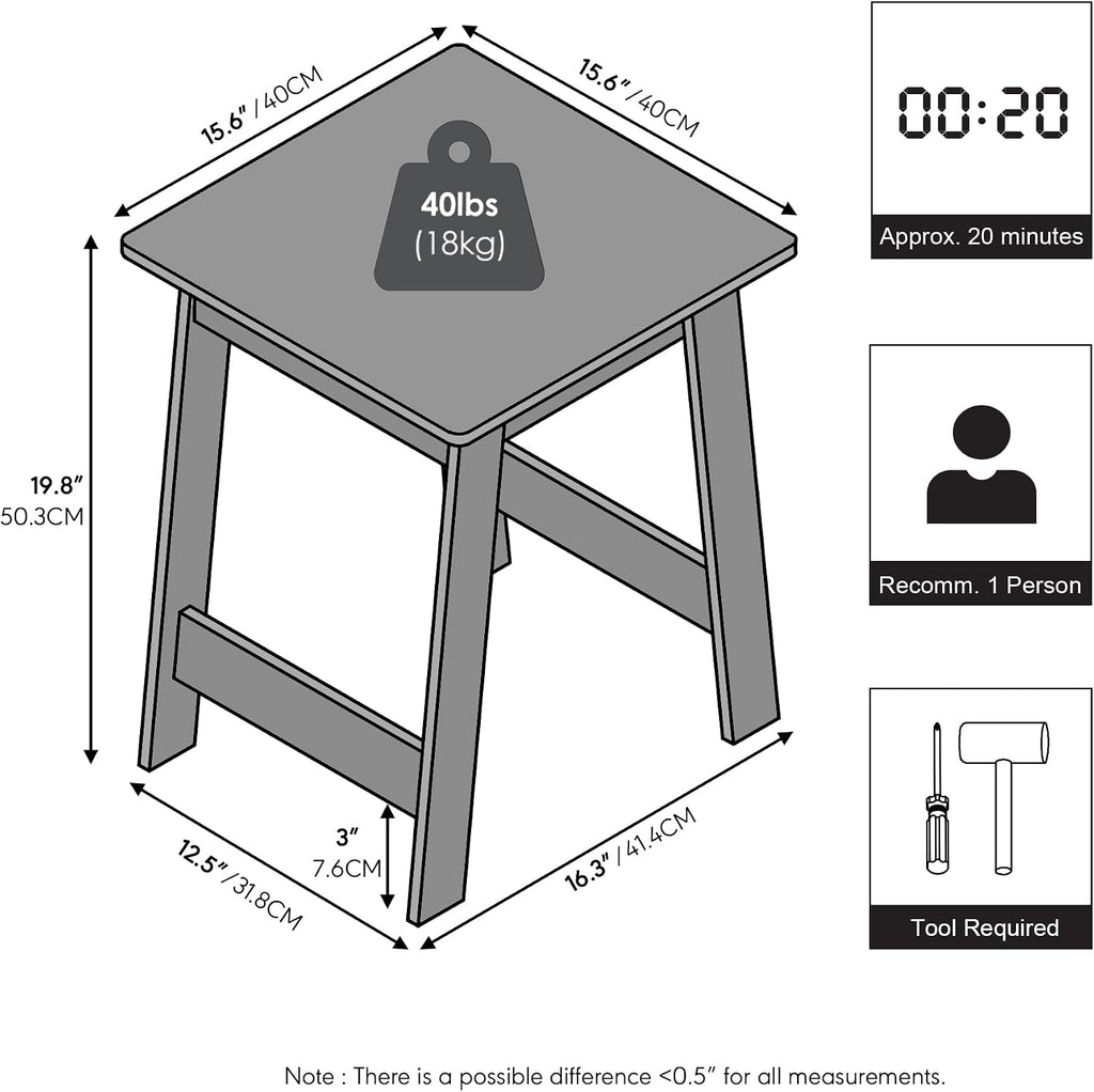Beginning Night Stand, Square Nightstand, Wood Bedside Table with H-Legs, Side Table, End Table, Easy Assembly, for Bedroom, Closet, Dorm, Espresso