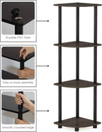 TURN-N-TUBE Corner Shelf, 4-Tier Corner Bookshelf, Display Storage Shelves with Open Shelves, for Organization and Storage, Living Room, Home Office, Garage, Dark Brown Grain