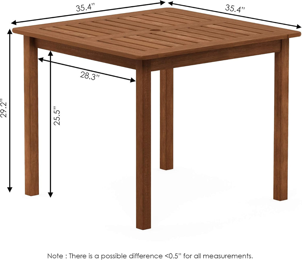 FG18006 Hardwood Patio Furniture Square Table with Umbrella Hole, Natural, 35.4"D x 35.4"W x 29.2"H