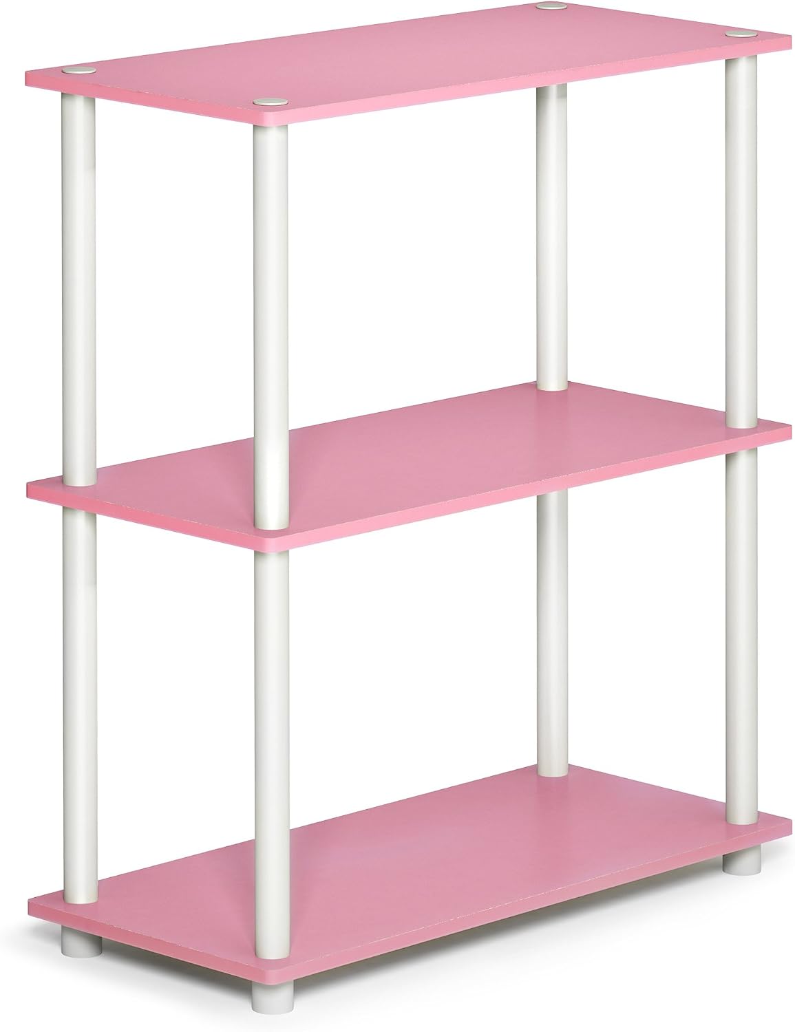 TURN-N-TUBE Storage Shelves, 3-Tier Book Shelf, Corner Shelf, Toolless Open Shelves, for Organization and Storage, Living Room, Garage, Home Office, Pink