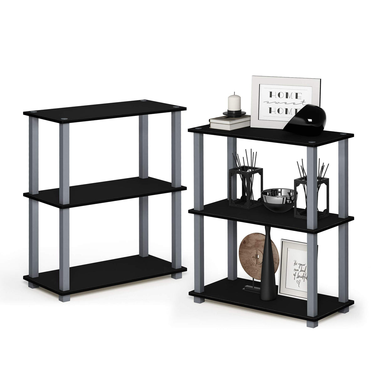 99152BE/WH/IV 3-Tier Go Green Multipurpose Storage Rack Shelving Unit Bookshelf Cabinet with 2 Bins, Beech Finish