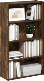 PASIR Book Shelf, 4-Tier Bookshelf, Bookcase with Open Shelf, 9.4 x 23.6 x 41.7, for Living Room, Bedroom, Home Office, Amber Pine