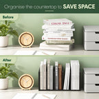 HERMITE Desk File Folder Organizers, 5-Space Vertical Desktop Office Organization Racks, Desk Top Display Book Shelf, for Paper, Office Supplies, Magazine, Espresso