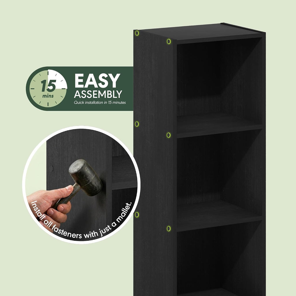 Pasir 3-Tier No Tool Assembly Open Shelf Bookcase, Blackwood