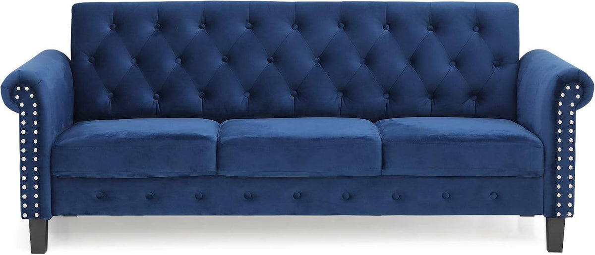 Bastia 3-Seater Loveseat Sofa, 79" Wide, Navy Velvet