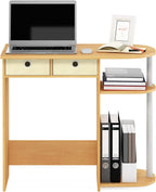 Go Green Desk, 31.5" Wide Gaming Desk with 2 Side Shelves and Storage Bins, Computer Desk, Office Desk for Home Office, Study Room, Dorm, Bedroom, Beech