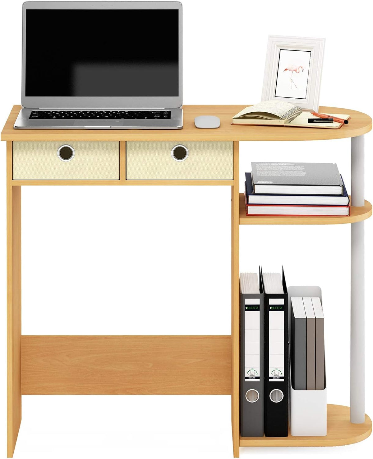 Go Green Desk, 31.5" Wide Gaming Desk with 2 Side Shelves and Storage Bins, Computer Desk, Office Desk for Home Office, Study Room, Dorm, Bedroom, Beech