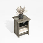 Dario Square Side Table with Storage Bin Drawer, Grey Oak