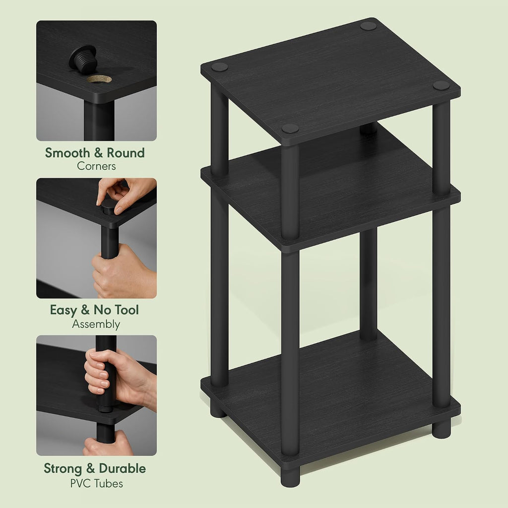 JUST Toolless 3-Tier Side Table Set of 2, Open Shelf, Americano