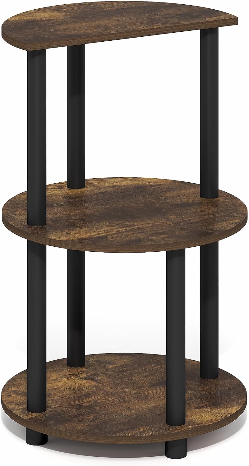 Turn-N-Tube Night Stand, 3-Tier Oval Nightstand, Half Round Top Panel Bedside Table, Side Table, End Table with Open Shelf, for Bedroom, Living Room, Amber Pine