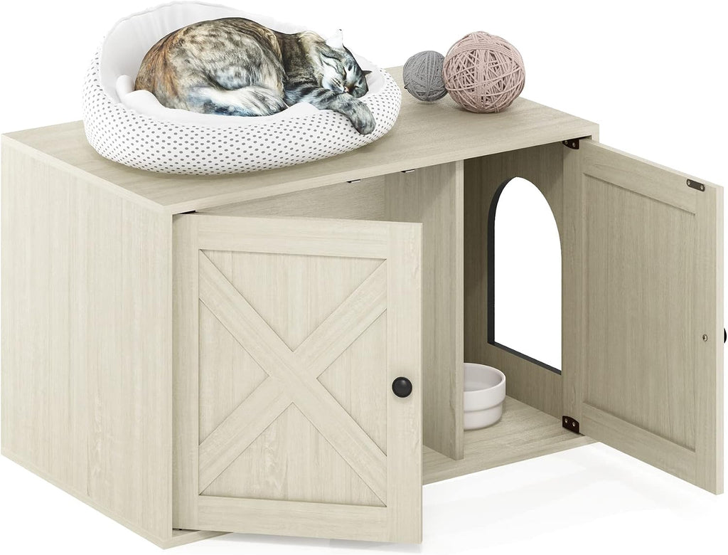 PELI Farmhouse Style Cat Litter Box Enclosure, White Wash