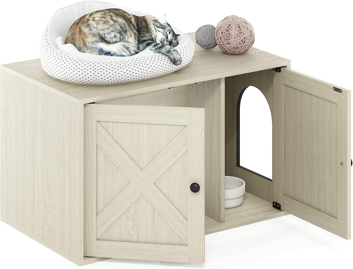 PELI Farmhouse Style Cat Litter Box Enclosure, White Wash